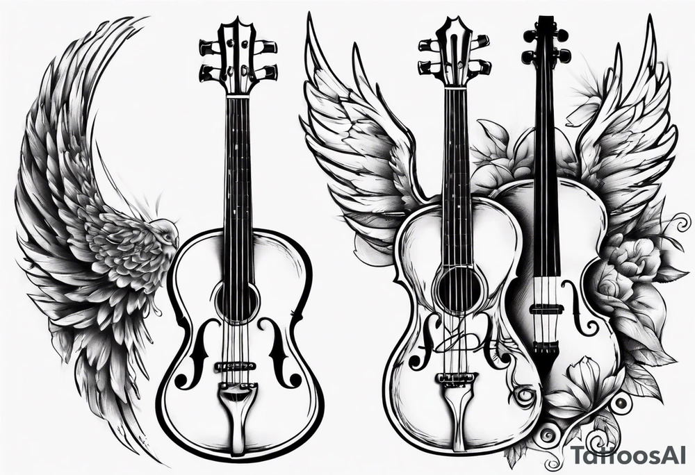 ACOUSTIC GUITAR AND VIOLIN WITH WINGS tattoo idea