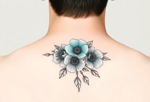 Turquoise colored mimosa flowers as a filler for an arm sleeve tattoo idea