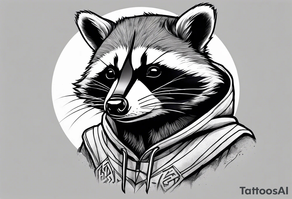 raccoon wearing a Superman hoodie tattoo idea