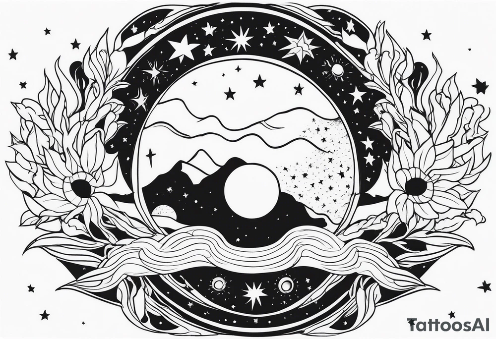 Mother earth celestial stars moon sun tattoo idea
