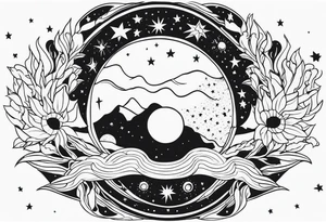 Mother earth celestial stars moon sun tattoo idea