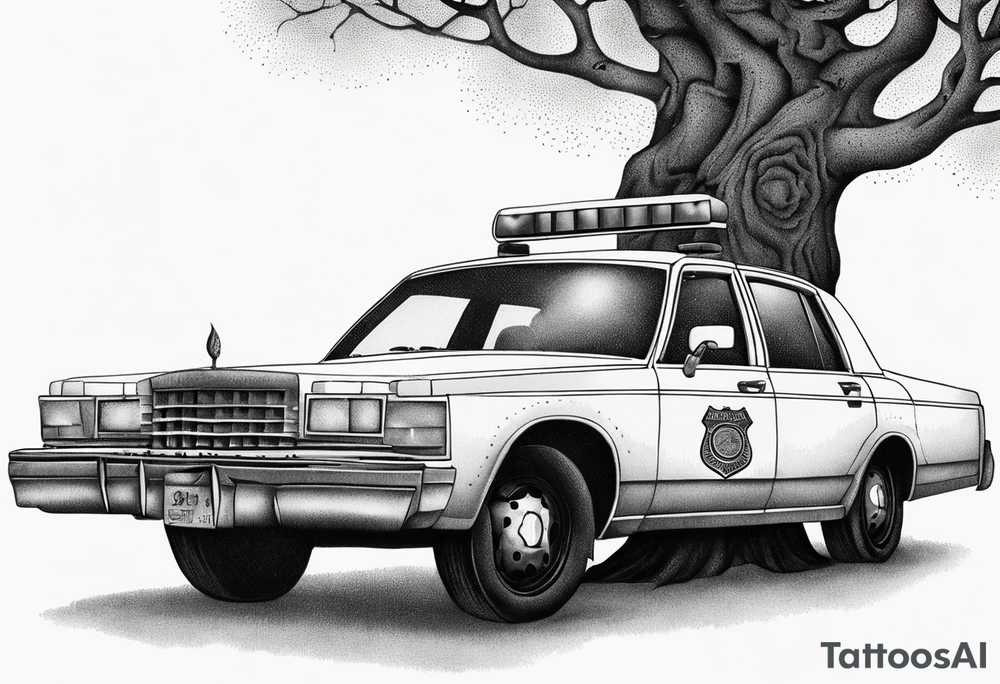 tree growing through police car tattoo idea