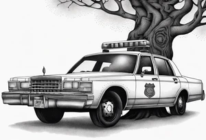 tree growing through police car tattoo idea