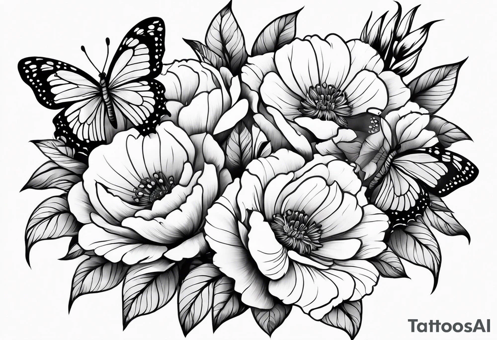 floral design with butterflies tattoo idea