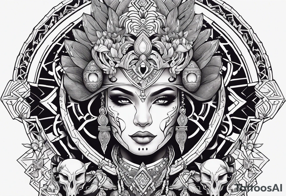 kali ma, alien goddess, valkrye, aries, pirate, divine feminine, zenza resonance, pachamama, lotus azul, blank panther, eagle, skull, 5D, nueva gaya, dna 12 tattoo idea