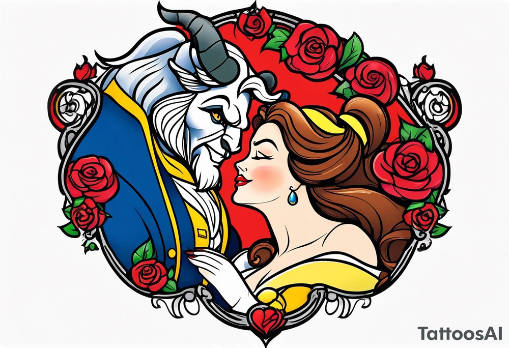 Passionate Beauty and the Beast kiss tattoo idea