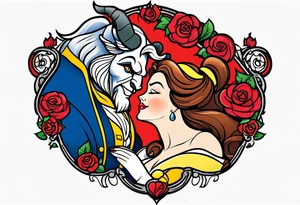 Passionate Beauty and the Beast kiss tattoo idea