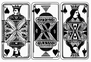 one playing card with both queen of hearts and king of spades incorporated in extreme minimalistic  style tattoo idea