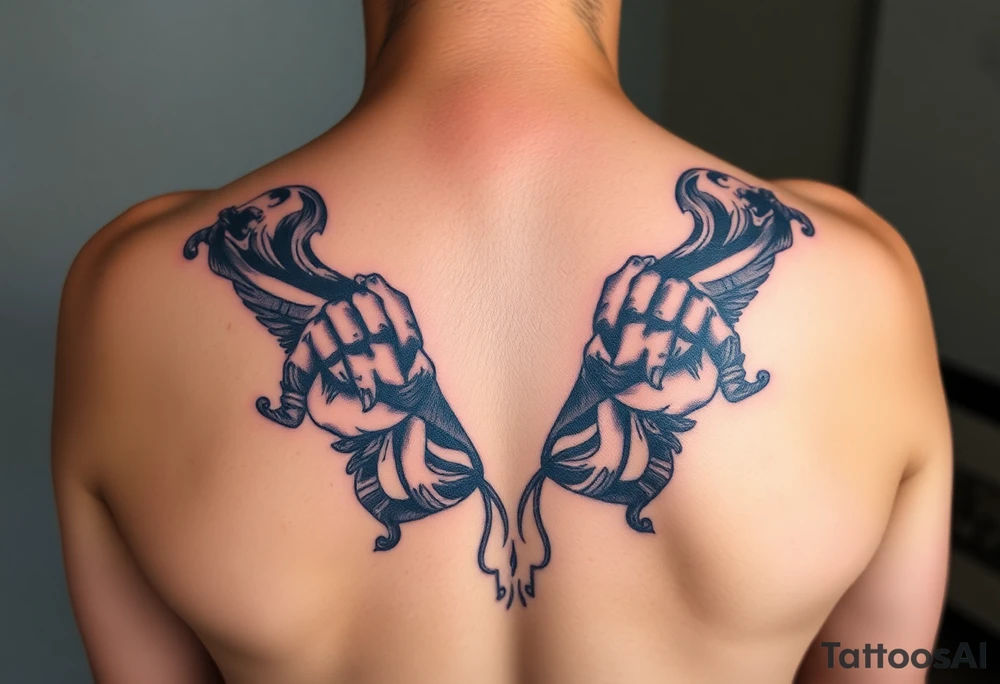 Naked women, big boobs, torso only tattoo idea