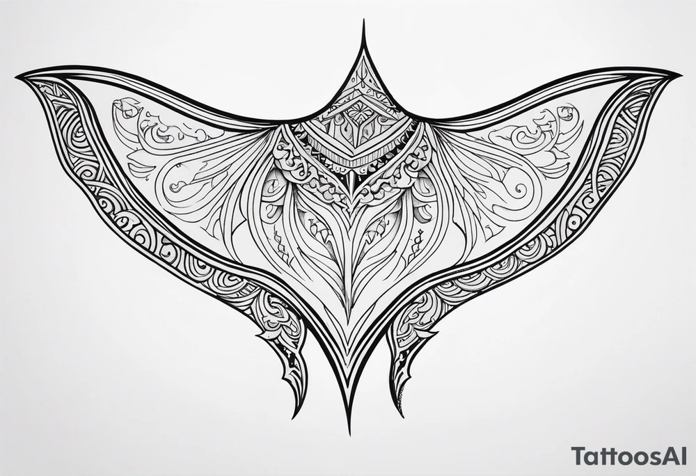 Tattoo sketch of manta ray from a sacred ornament with a small number of details, Polynesian tattoo design , without thick lines and dark spots, while maintaining the shape of Manta Ray tattoo idea