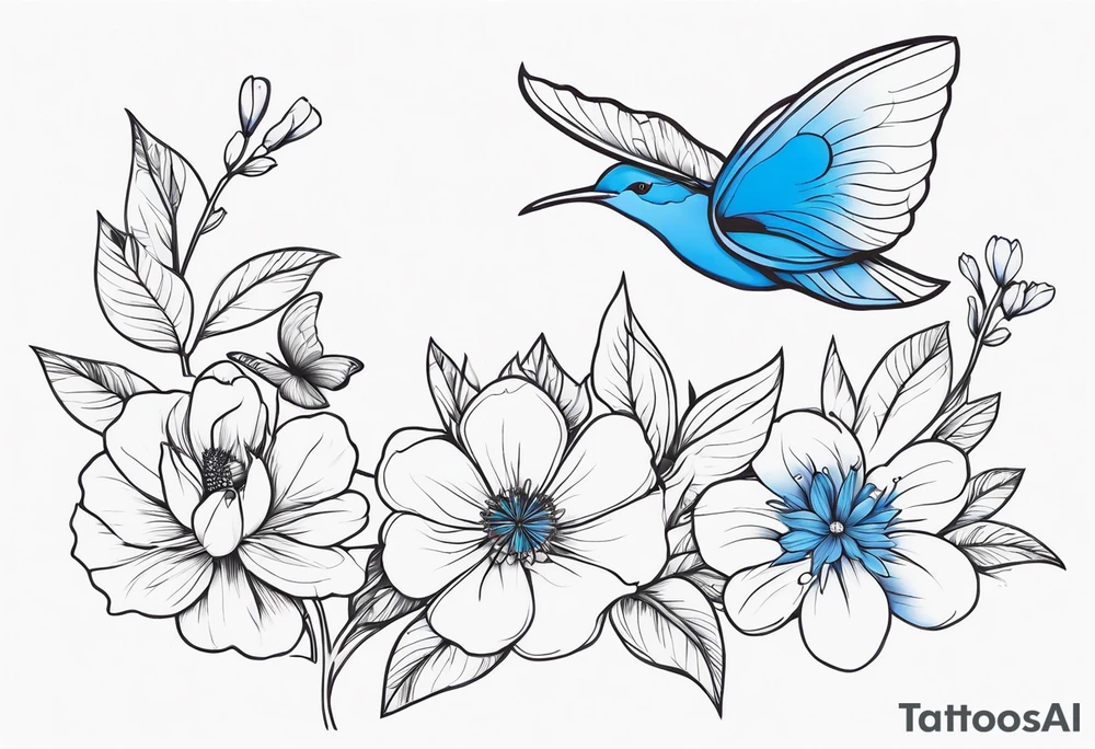 Flowers butterfly blue bird tattoo idea