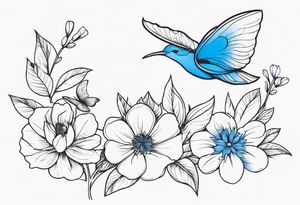 Flowers butterfly blue bird tattoo idea
