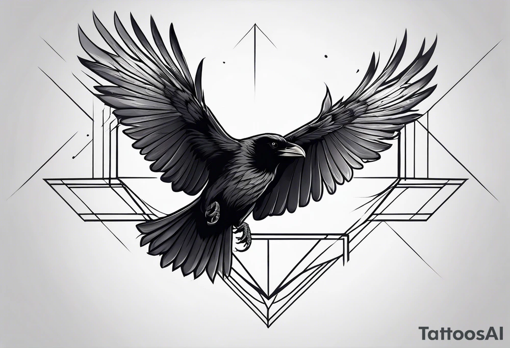 outline with straight lines of a flying raven tattoo idea