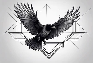 outline with straight lines of a flying raven tattoo idea