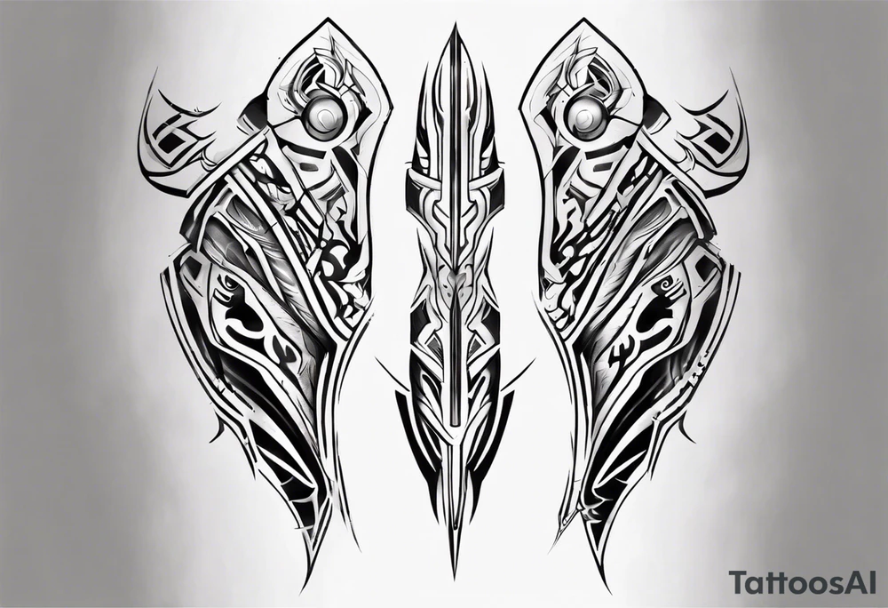 Futuristic leg armor tattoo idea