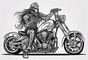 I want a tattoo of a motorcycle and a skeleton in the back with the name “Viking Customs” incorporated in the design tattoo idea