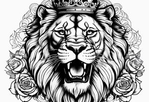 Roaring Lion with crown  with roses tattoo idea