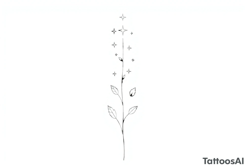 Simple, delicate, fine line, stars, plant. Vertical tattoo idea
