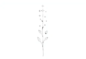 Simple, delicate, fine line, stars, plant. Vertical tattoo idea