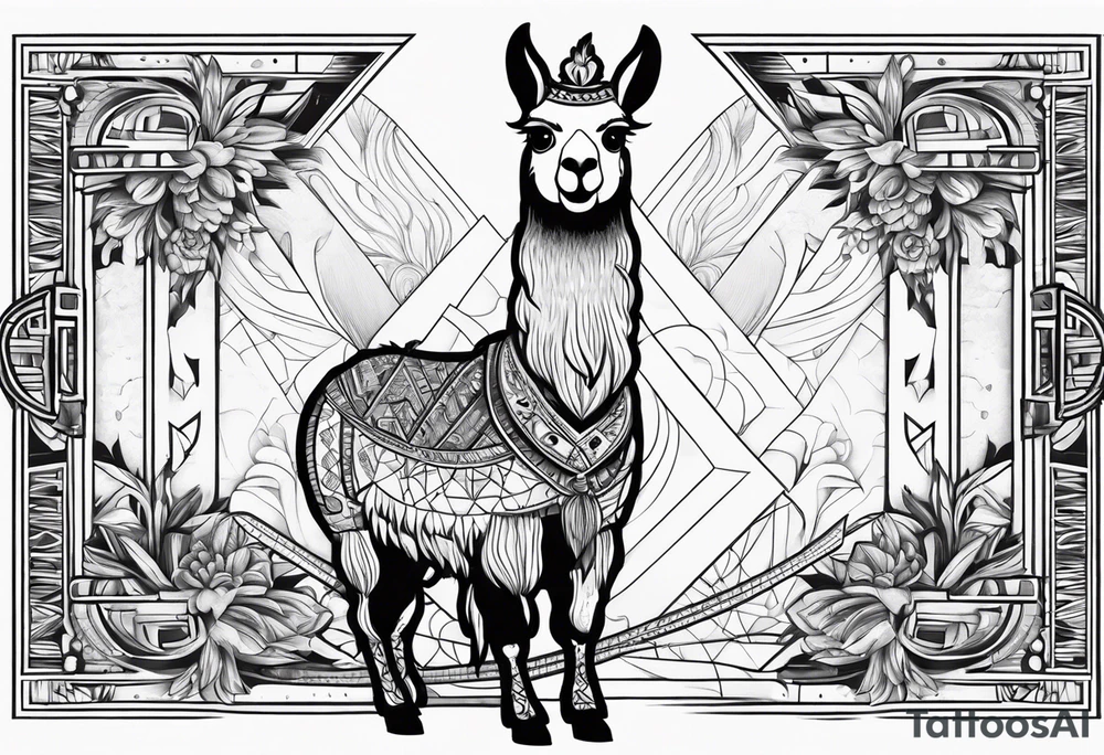 Cool llama playing bass guitar tattoo idea