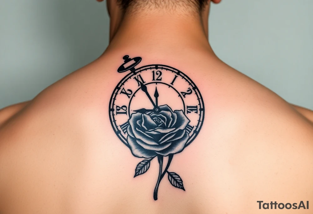 Clock showing 12:56 with rose stencil tattoo idea