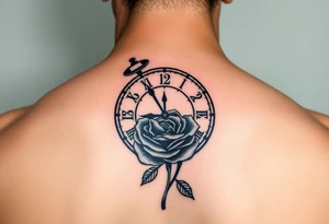 Clock showing 12:56 with rose stencil tattoo idea