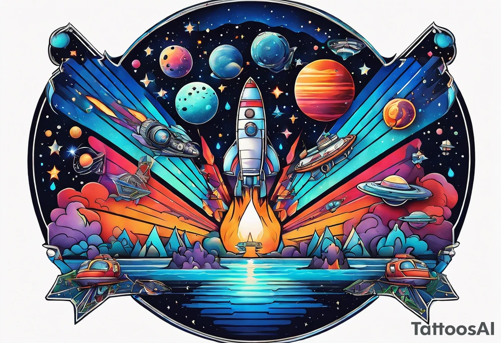 Tattoo featuring space featuring spaceships and featuring water in galaxy colours featuring animals featuring Amsterdam tattoo idea