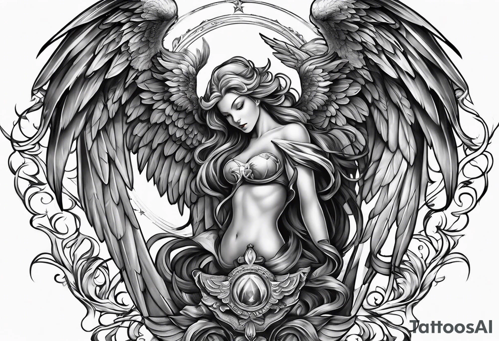 American guardian angel and demon angel fusing together tattoo idea