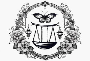 Half moon decorated with butterflies libra scales hanging from the bottom tattoo idea