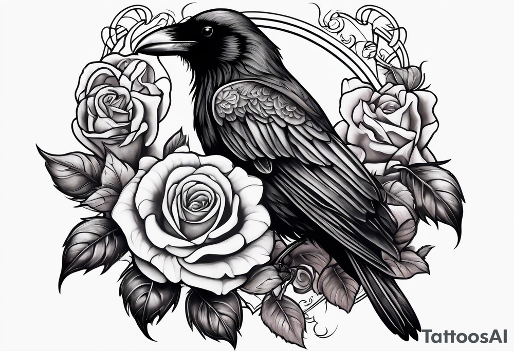Raven holding  rose   by stem tattoo idea
