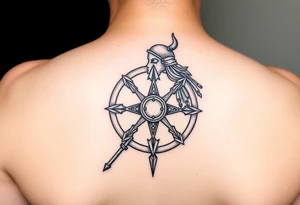 Viking Shield maiden, black work, intricate lines, realistic tattoo idea