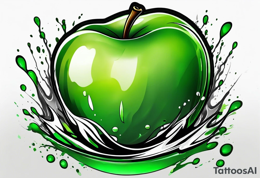 Dripping ink green apple tattoo idea