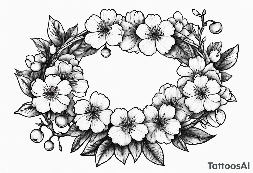 Wreath of cherry blossoms tattoo idea