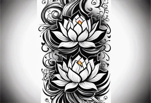 one vertical tattoo that combines lotus flower, phoenix and helix, strength and resilience symbols tattoo idea