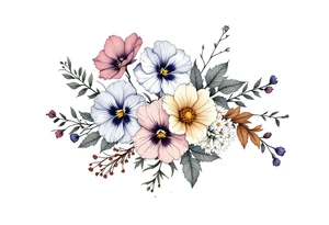 Beautiful Bouquet made up of Heather, pansy, oak, queen Anne’s lace, and honeysuckle. tattoo idea