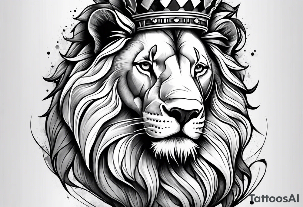 Chess king piece with lion on its crown tattoo idea