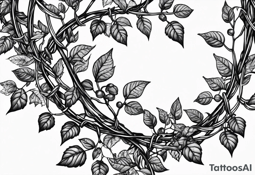 poison oak vines wrapped around barbed wire in a DNA pattern tattoo idea