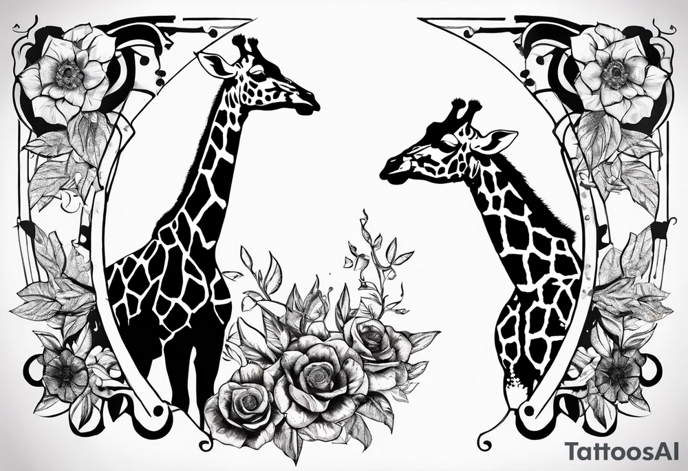 giraffe old trash polka tattoo idea