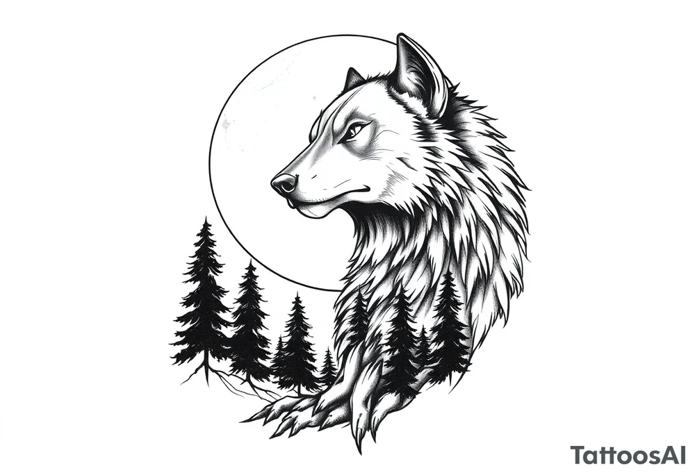 werewolf,moon,forest. tattoo idea