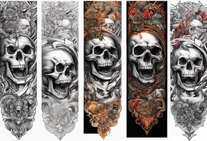 arm sleeve indicating pain, consisting og bones and screaming faces tattoo idea