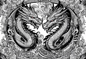 two dragons fine lines tattoo idea