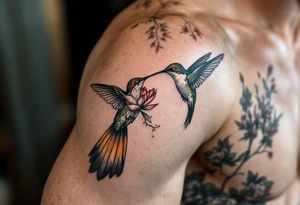 hummingbird drinking from lotus flower (Red and black colors only) tattoo idea