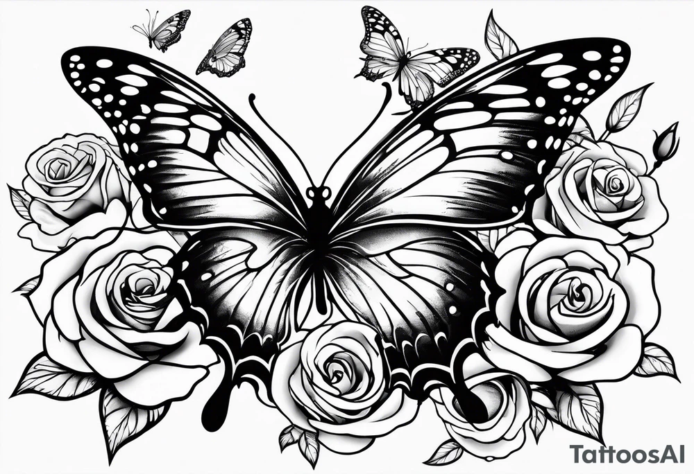 Butterflies flying with roses & filligree tattoo idea