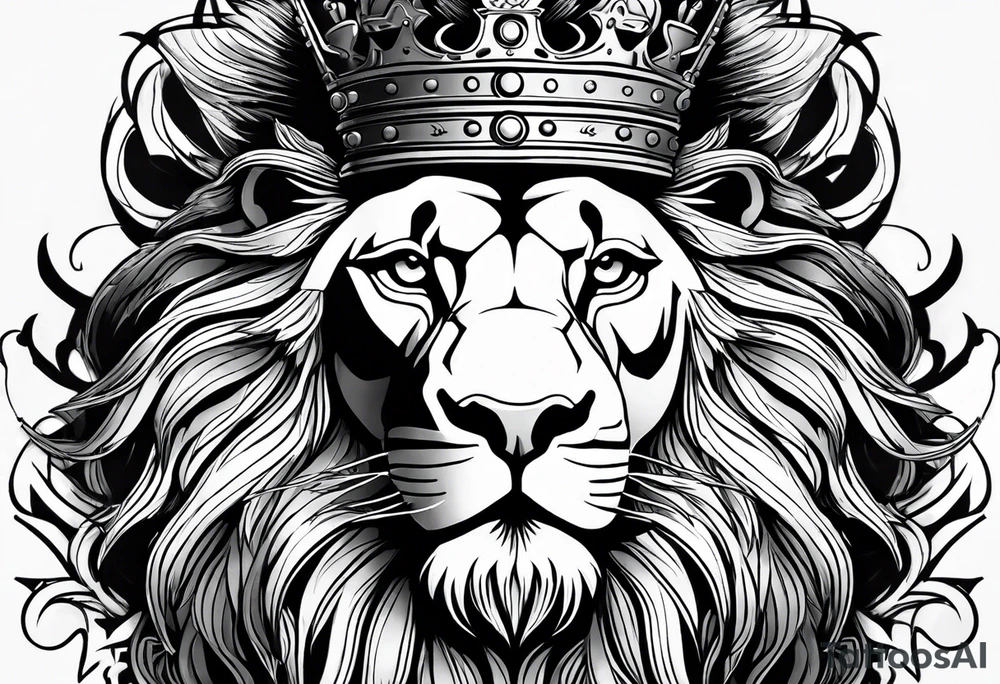 lion with a crown on top of the head tattoo idea