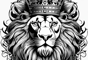 lion with a crown on top of the head tattoo idea