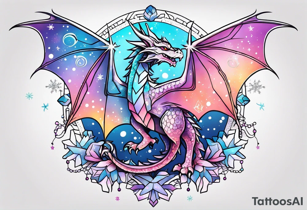 Constellation, kawaii dragon, snowflake tattoo idea