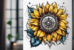 Sunflower next to a compass tattoo idea