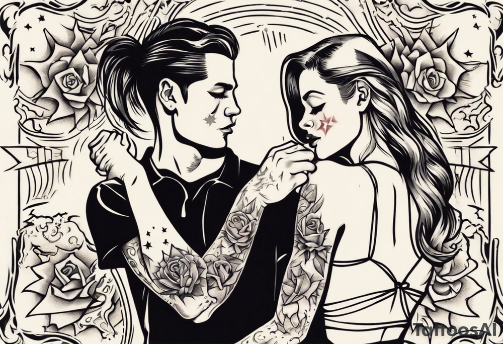 woman giving man a tattoo on star tattoo idea