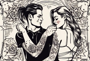 woman giving man a tattoo on star tattoo idea