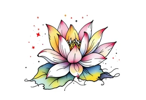 tiny colorful celestial with lotus flower tattoo idea